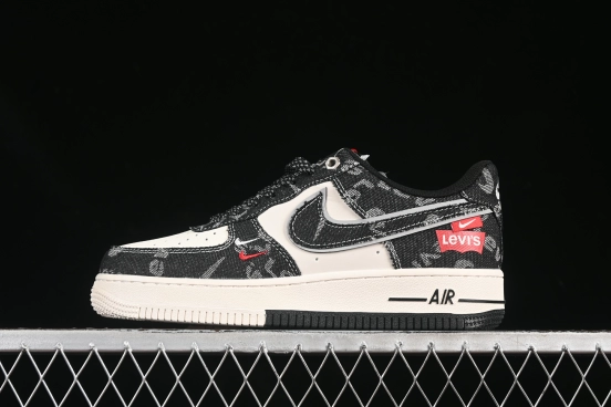 Nike Air Force 1 '07 Low Levi's Collaboration Dual-Tone Black Denim Casual Sneakers - YX5066-312