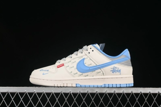 حذاء تزلج نايك SB Dunk Dunk Low Stussy Collaboration 3D Sky Blue Swoosh Anniversary حذاء تزلج منخفض مخصص للرجال - XS6089-539