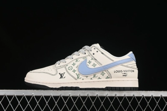 حذاء رياضي مخصص للذكرى السنوية لتعاون نايك SB Dunk Dunk Low LV Collaboration Anniversary مع خياطة سوداء وشاح أزرق - XX3168-143
