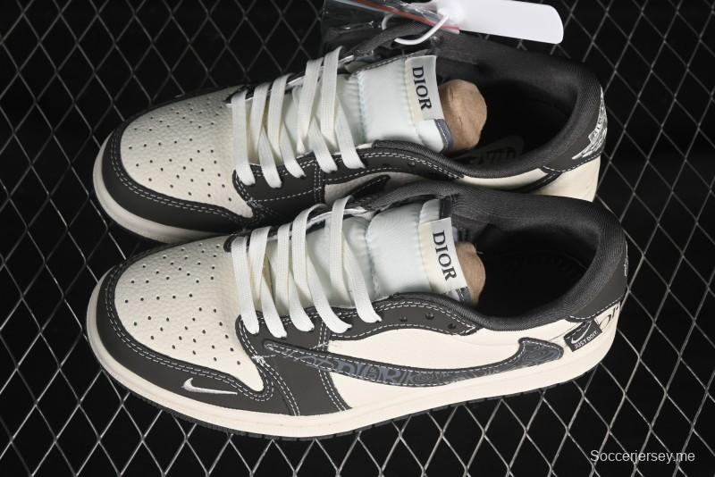 حذاء نايك ترافيس سكوت x Fragment Design x Air Jordan 1 OG Low OG SP AJ1 Dior Collaboration حذاء رياضي كاجوال منخفض السقف باللون البيج - XS2024-039