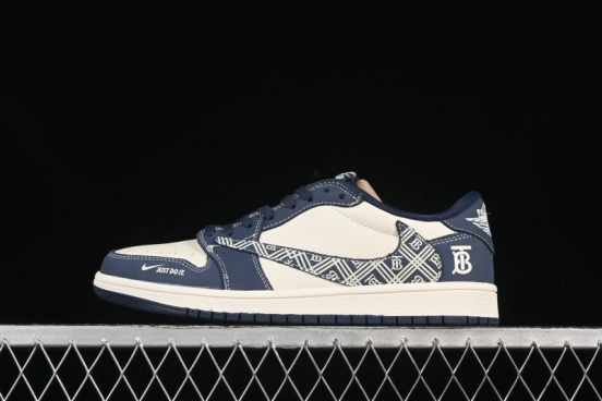 حذاء نايك ترافيس سكوت x Fragment Design x Air Jordan 1 OG Low OG SP AJ1 Burberry Collaboration حذاء رياضي كاجوال منخفض السقف أزرق داكن - LD2025-014