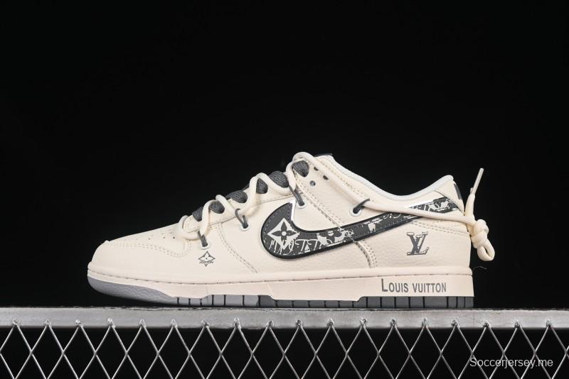 حذاء تزلج نايك SB Dunk Low LV Series Strap Strap Graffiti باللون الرمادي المربّع للذكرى السنوية حذاء تزلج منخفض الكاجوال المخصص - DM686868-082