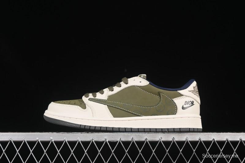 حذاء نايك ترافيس سكوت x Fragment Design x Air Jordan 1 Low OG SP AJ1 AJ1 Dior Collaboration حذاء رياضي كاجوال أبيض بيج منخفض علوي - LD2025-008