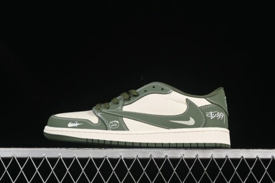 حذاء نايك ترافيس سكوت x Fragment Design x Air Jordan 1 OG Low OG SP AJ1 AJ1 Stussy Collaboration Oil Green Swoosh Sneakers Low Top كاجوال - XS2024-025