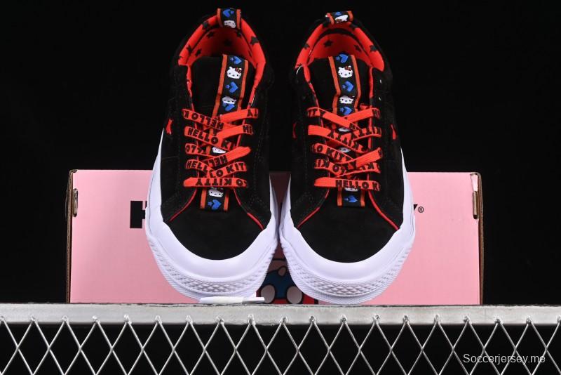 حذاء رياضي كاجوال برقبة منخفضة بنجمة واحدة من كونفرس بتصميم كاجوال بتعاون هالو كيتي - نجمة وردية وعقدة مطرزة - 163904C