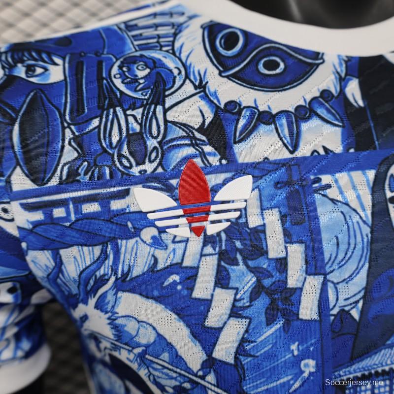 إصدار اللاعب 2025 قميص أزرق ياباني بشخصيات أنيمي 2025