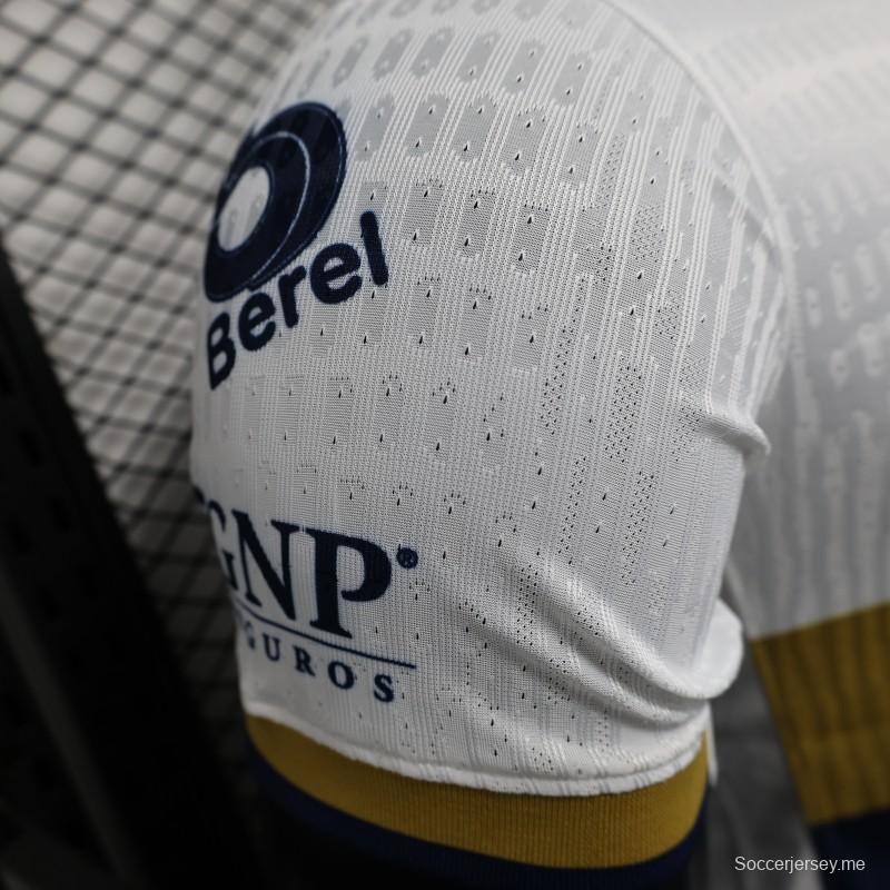 إصدار اللاعب 25/26 قميص كلوب أمريكا 25/26 خارجي أبيض مع شعار النسر الكحلي والذهبي