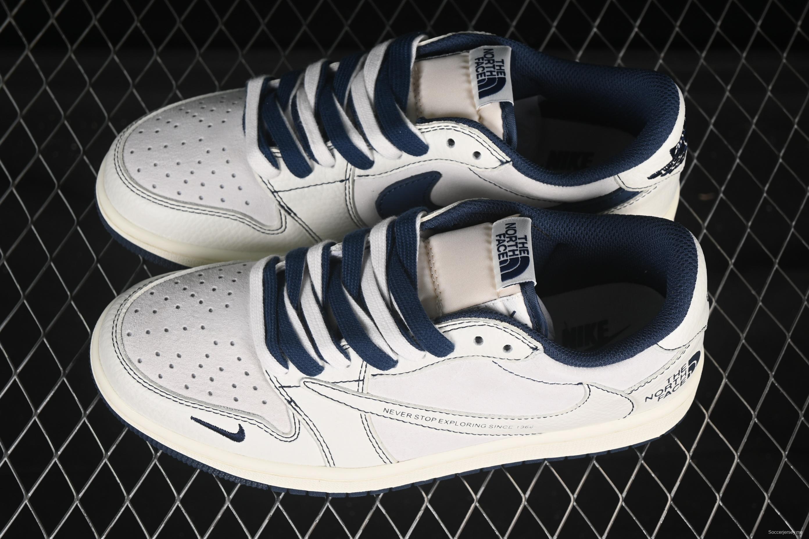 Nike Travis Scott x Fragment Design x Air Jordan 1 Low OG SP AJ1 Low Top Casual Sneakers in Cream White and Light Blue - XZ5749-001