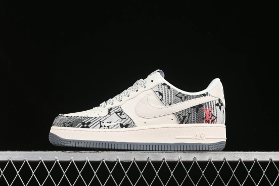 Nike Air Force 1 '07 Low LV Collaboration Black Grey Printed Denim Casual Sneakers - XS1958-587