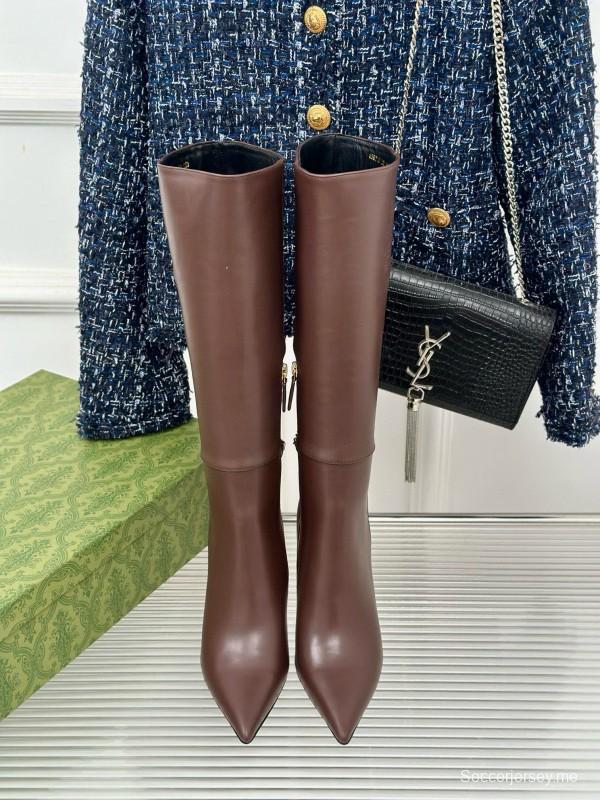2024 Women Gucci brown leather boots chain MJ00550