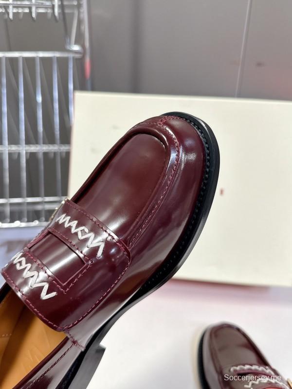 2025 Women Marni Burgundy Leather Loafers KFY00320