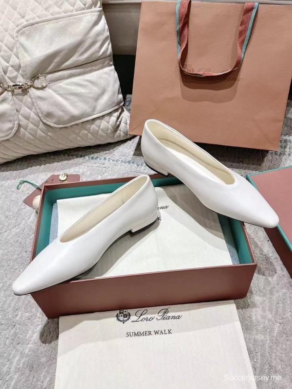 2025 Women LP White Leather Ballet Flats LY00320