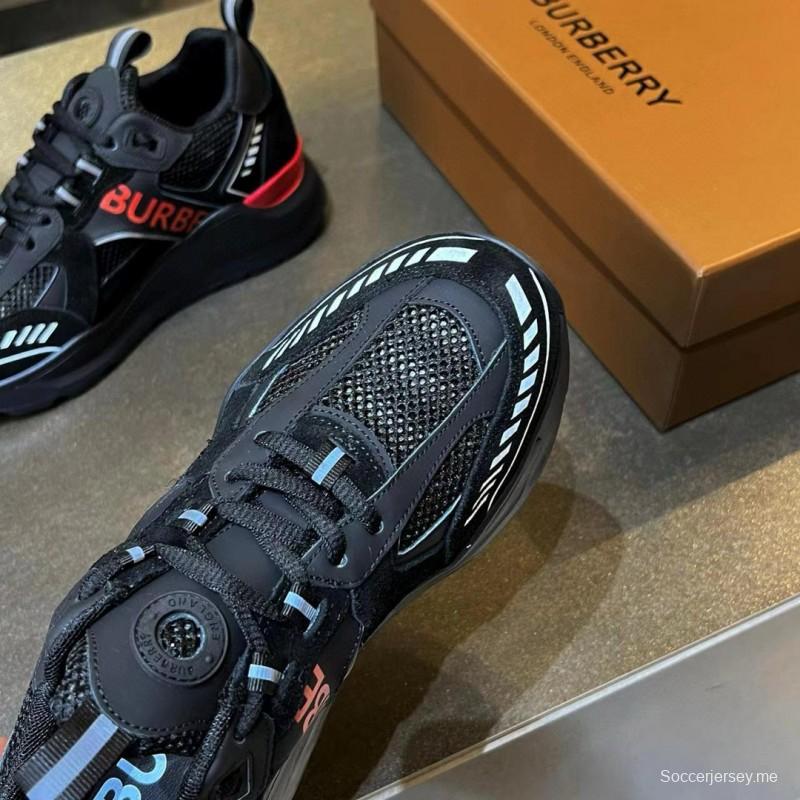 2025 Unisex Burberry Black Red Mesh Suede Leather Sneakers