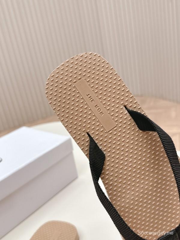 2025 The Row Black Beige Fabric Slippers