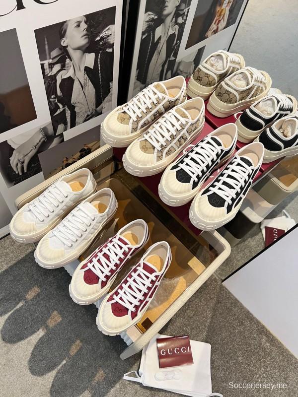 2025 Women Gucci Beige Brown Canvas Platform Sneakers Non-heritage Layered Stitching LY00270