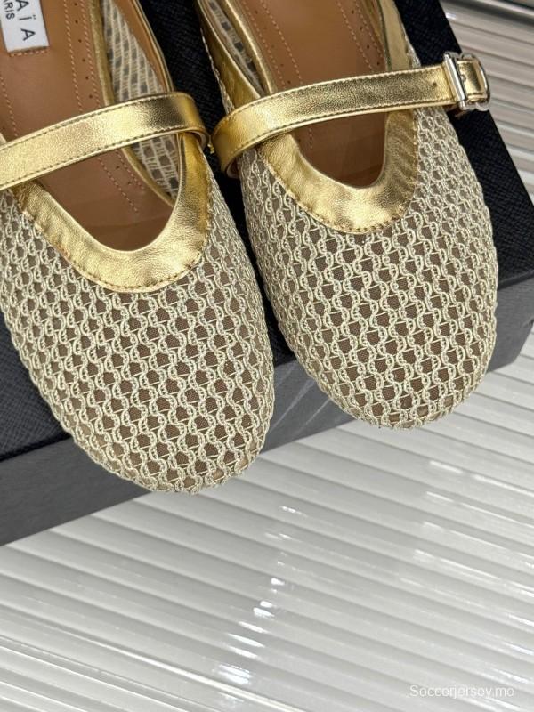 2025 Slippers AlAIA Gold Mesh Leather Slippers