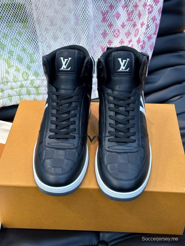 2024 Men Louis Vuitton Black White Leather High-Top Sneakers MJ00420