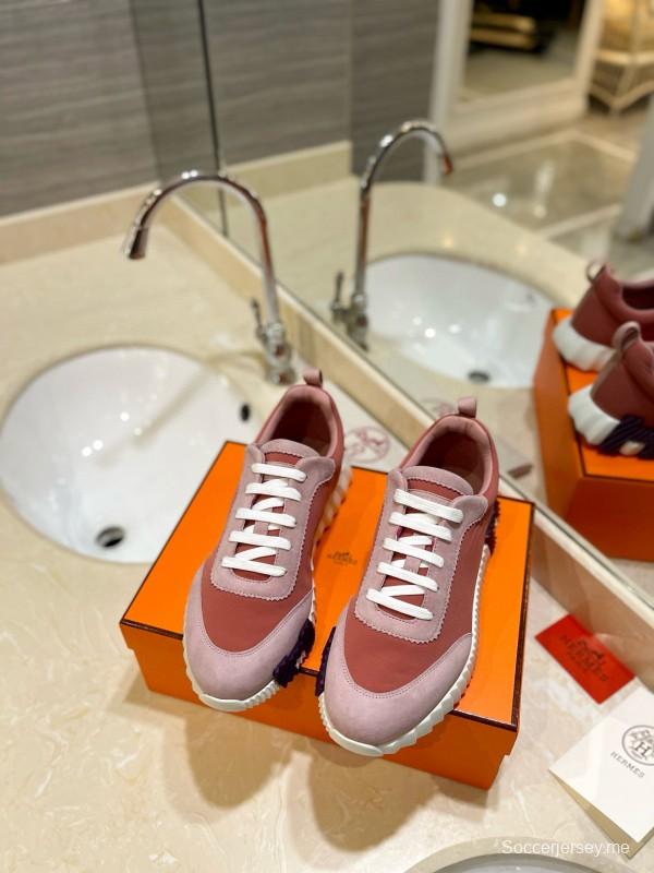 2024 Women Hermès pink beige suede mesh sneakers MJ00320