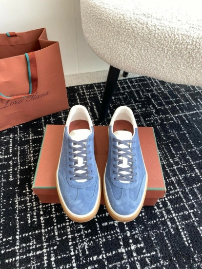 2024 Men Loro Piana Blue Suede Leather Sneakers MJ00320