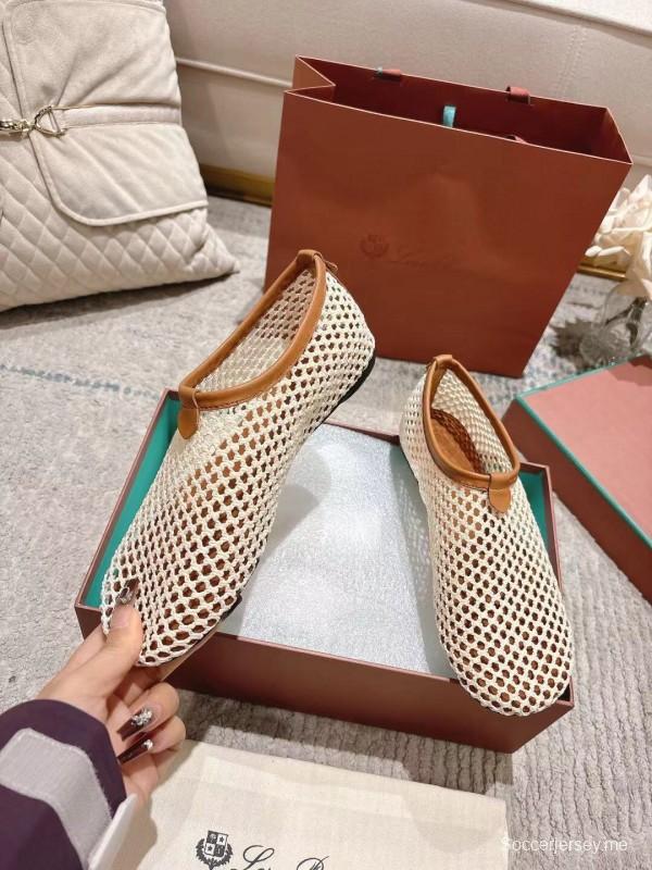 2025 Women Le Parmentier Beige Brown Mesh Ballet Flats Handmade LY00250