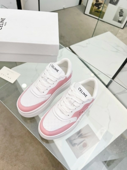 2025 Women CELINE White Pink Leather Sneakers