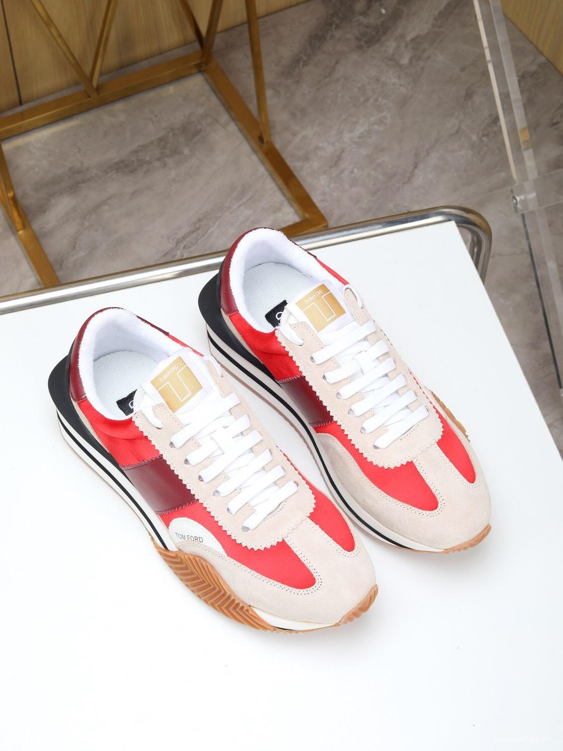 2025 Unisex TOM FORD Red Burgundy White Suede Leather Sneakers LY00360(F)/LY00370(M)