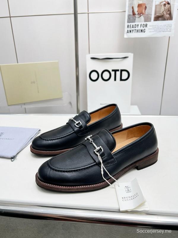 2024 Men Brunello Cucinelli Black Leather Loafers MJ00480