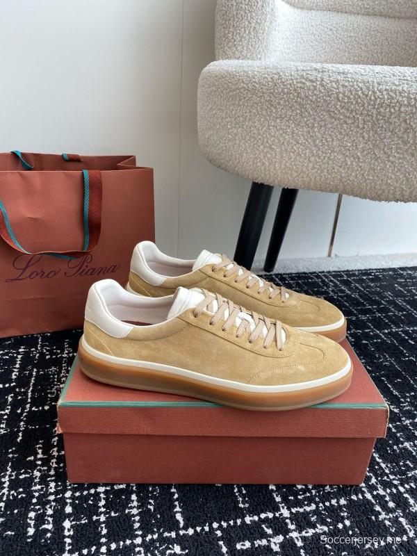 2024 Unisex Loro Piana Beige White Leather Suede Casual Shoes MJ00320