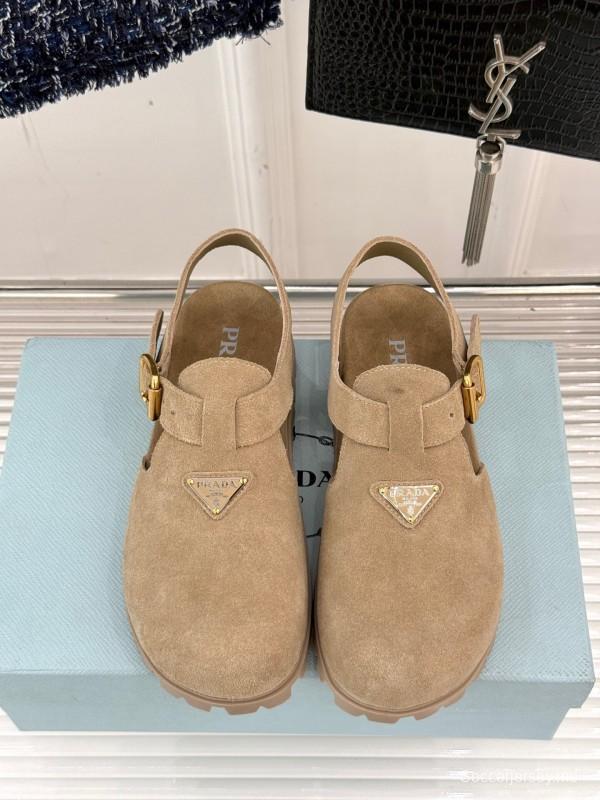 2025 Women Prada Beige Suede Sandals