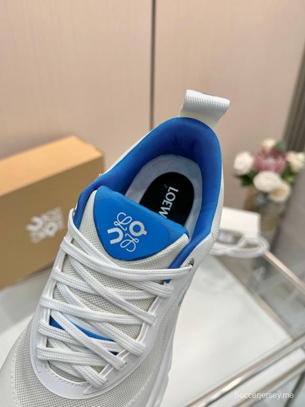 2025 Unisex Loewe White Blue Mesh Leather Sneakers