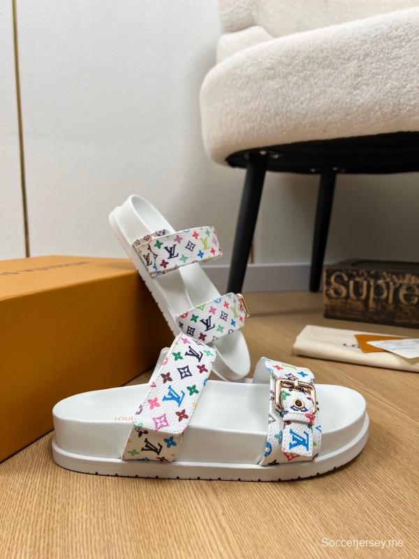 2025 Women Louis Vuitton White Multicolor Canvas Slippers KFY00280