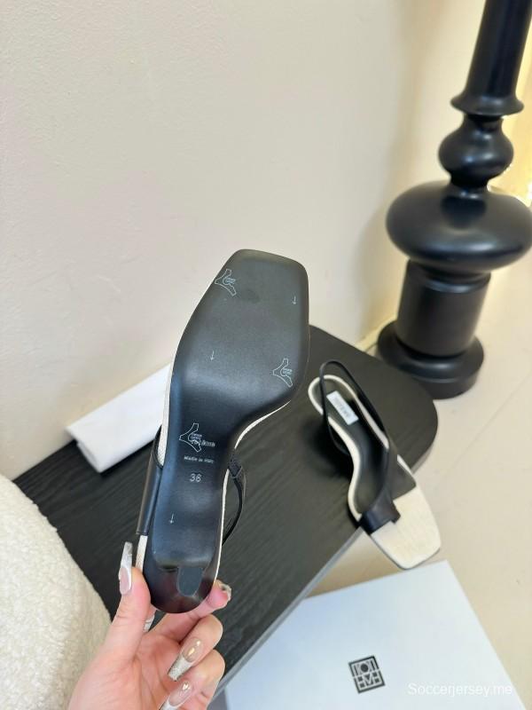 2025 Women Toteme Black White Leather Slingback Sandals