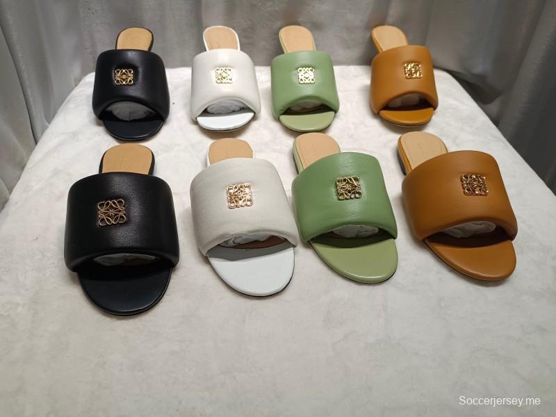 2025 Women Loewe Black Leather Slippers