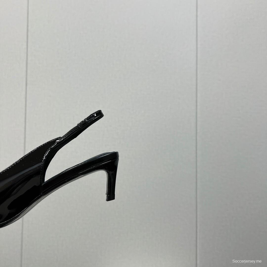2025 Women Celine Black Patent Leather Slingback Heels KFY00290