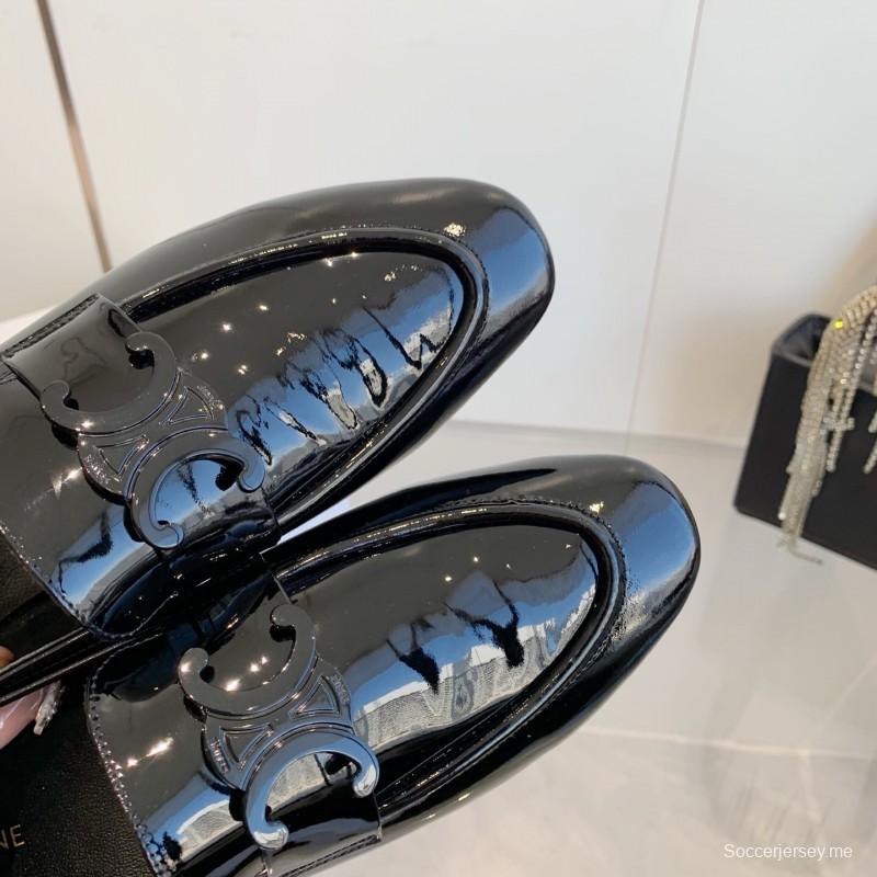 2025 Women CELINE Black Patent Leather Loafers