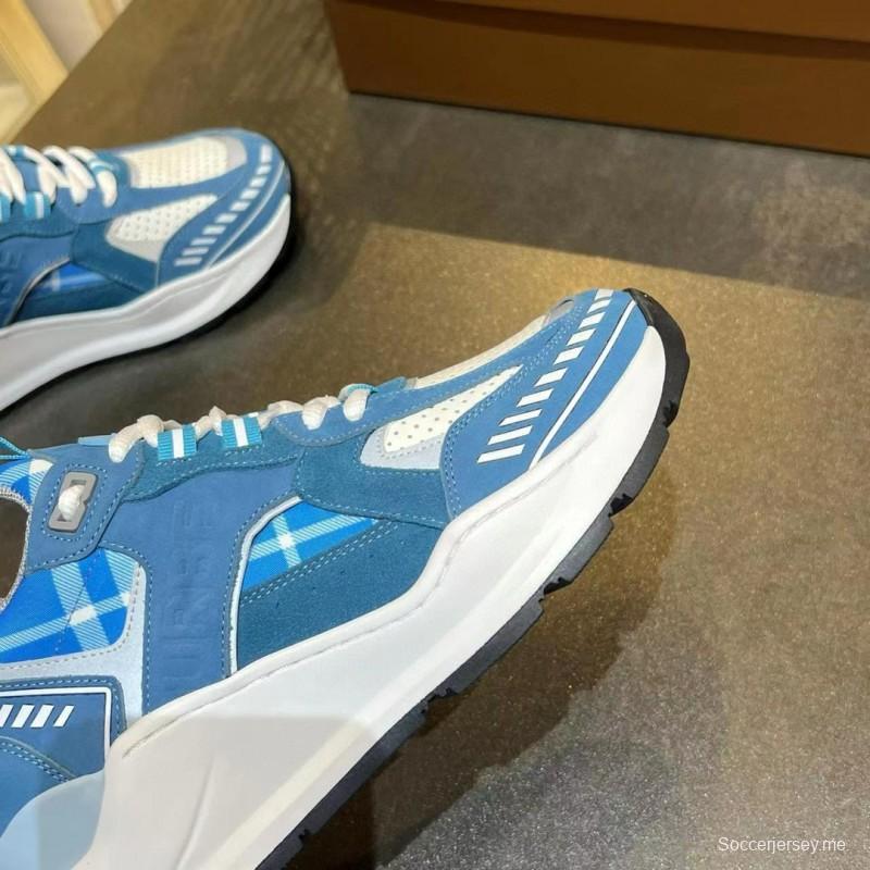 2025 Unisex Burberry Blue White Suede Leather Cotton Sneakers Retro Check MJ00380