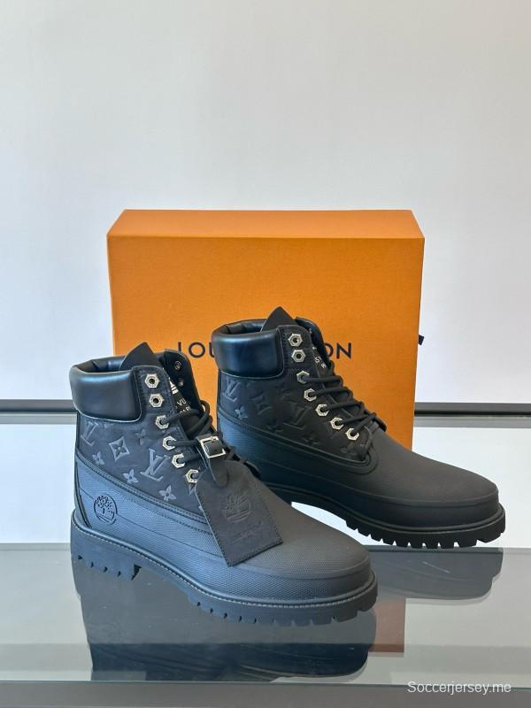 2024 Men Louis Vuitton Black Leather Monogram Work Boots MJ00390