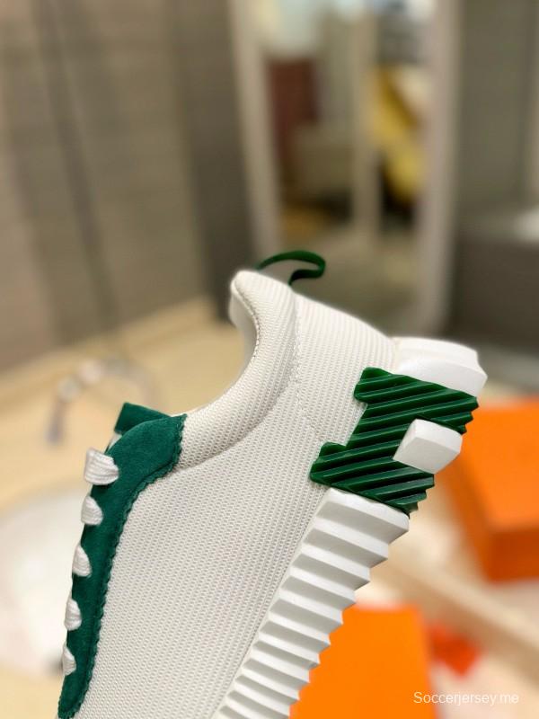 2024 Unisex Hermès White Green Mesh Suede Sneakers MJ00320