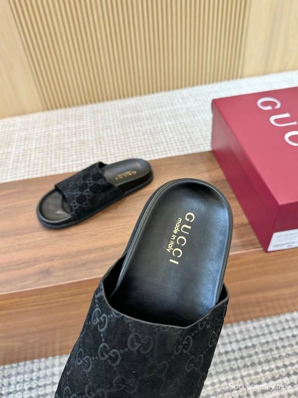 2025 Women Gucci Black Suede Leather Slippers