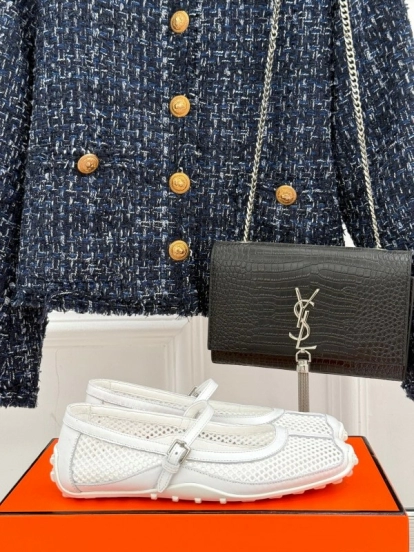 2025 Women Hermès White Mesh Mary Jane