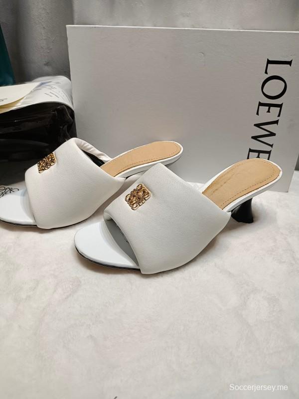 2025 Women Loewe White Leather Slide Heels LY00270