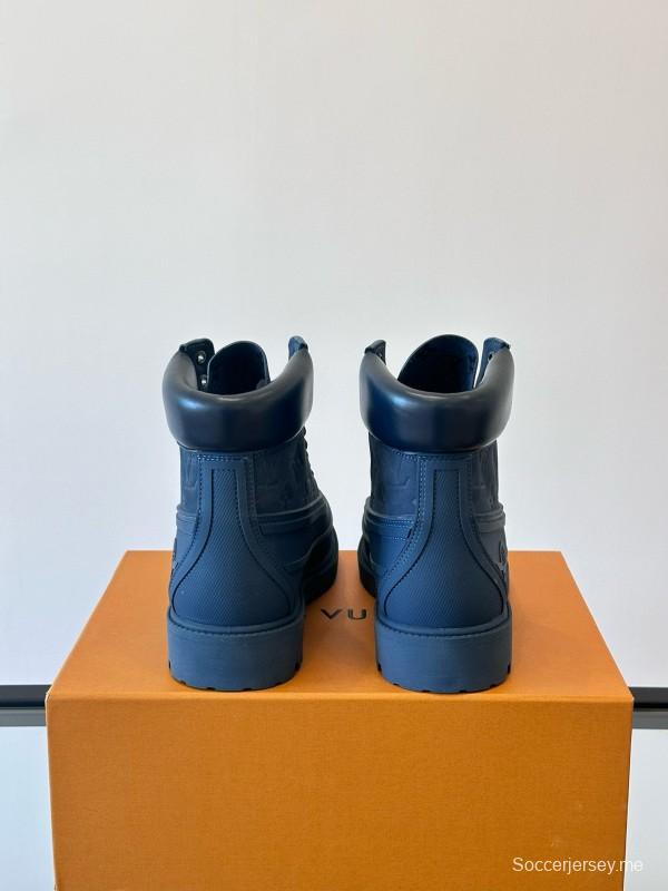 2024 Men Louis Vuitton Blue Leather Ankle Boots MJ00390