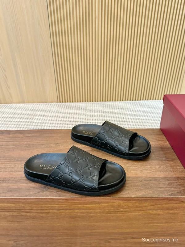 2025 Women Gucci Black Leather Slippers LY00220