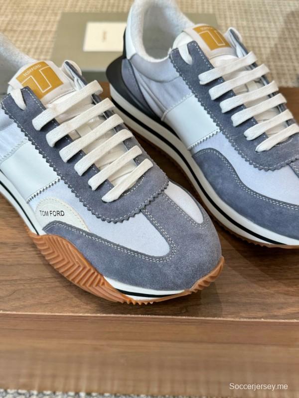 2025 Unisex TOM FORD Blue White Grey Leather Suede Sneakers LY00360(F)/LY00370(M)