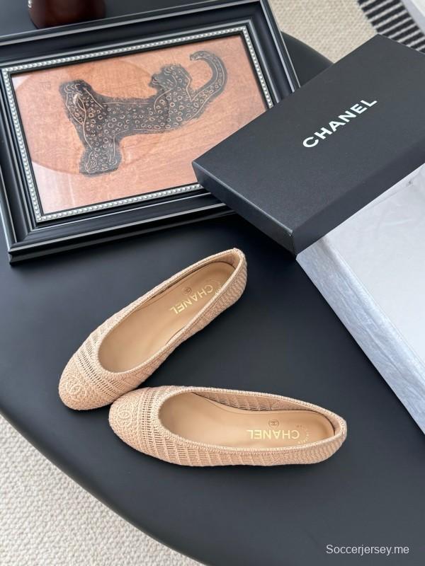 2025 Women Chanel Beige Knit Ballet Flats LY00280
