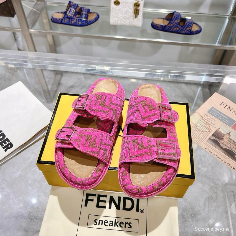 2025 Slippers Fendi Pink Jacquard Fabric Flat Buckle MJ00230