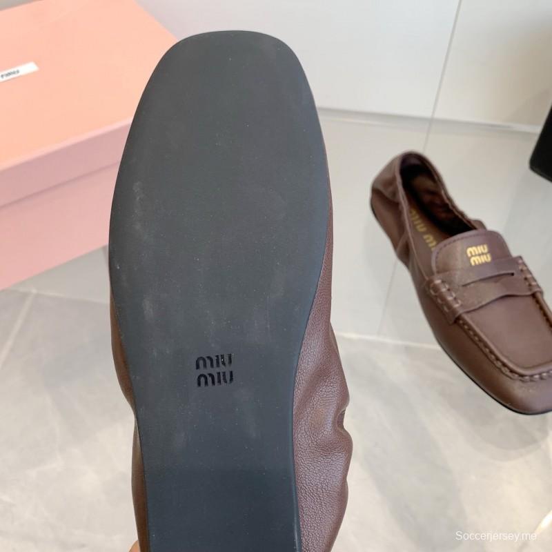 2025 Women Miu Miu Brown Leather Loafers