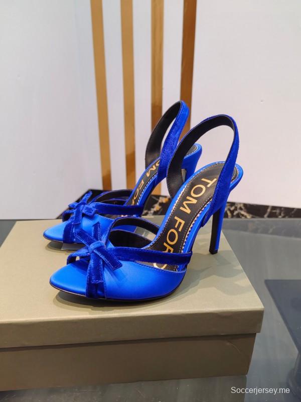 2025 Women TOM FORD Blue Velvet Satin High Heel Slingback KFY00300