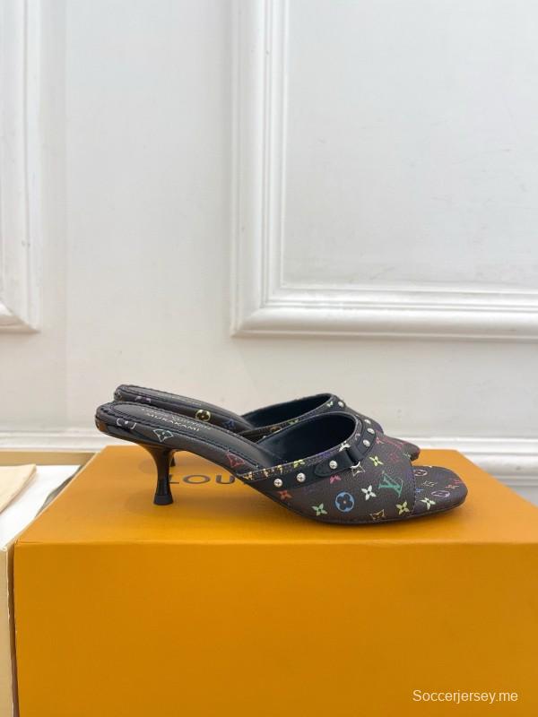 2025 Women Louis Vuitton Multicolor Leather Kitten Heel Studded MJ00290
