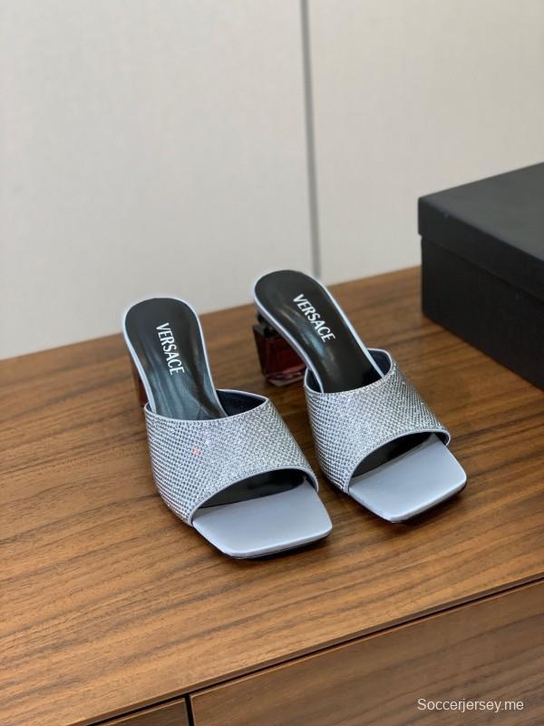 2025 Women VERSACE Silver Leather Slippers